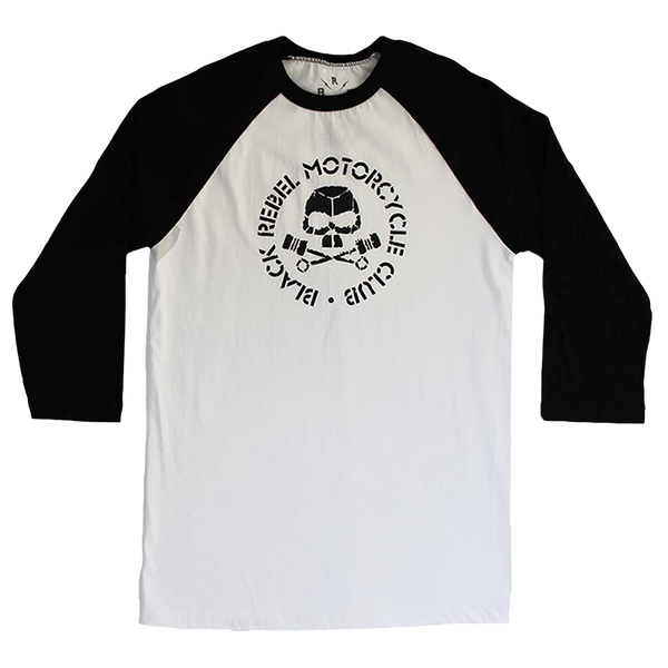 B.R.M.C.® Skull & Pistons White & Black Raglan